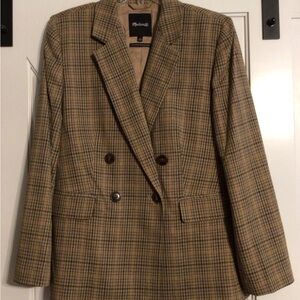 Madewell Tan Plaid Double-Breasted Blazer